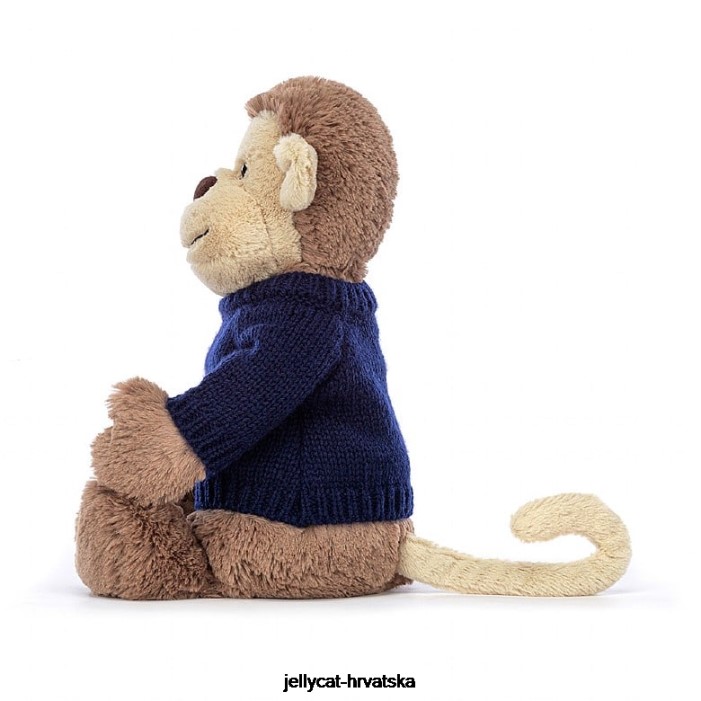 Jellycat sramežljivi majmun s personaliziranim tamnoplavim smeđim džemperom 192 igračka