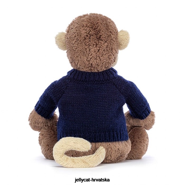 Jellycat sramežljivi majmun s personaliziranim tamnoplavim smeđim džemperom 192 igračka