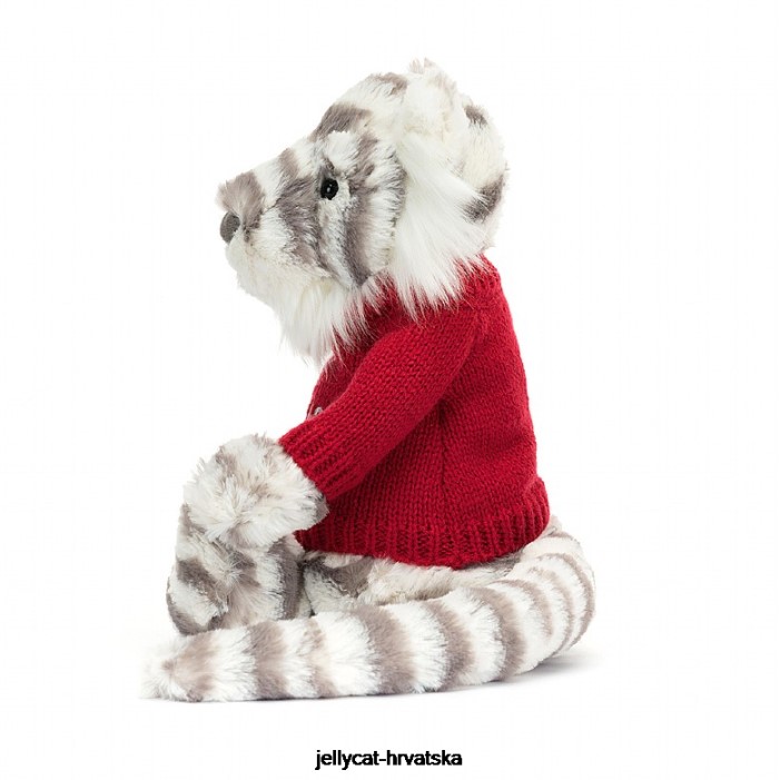 Jellycat sramežljivi snježni tigar s personaliziranim crvenim džemperom u sivoj i bijeloj boji 581 igračka
