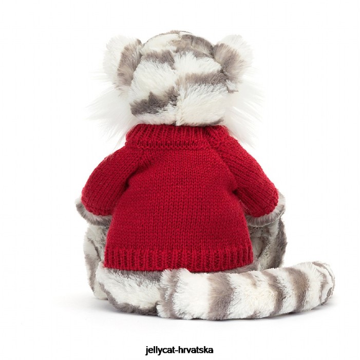 Jellycat sramežljivi snježni tigar s personaliziranim crvenim džemperom u sivoj i bijeloj boji 581 igračka