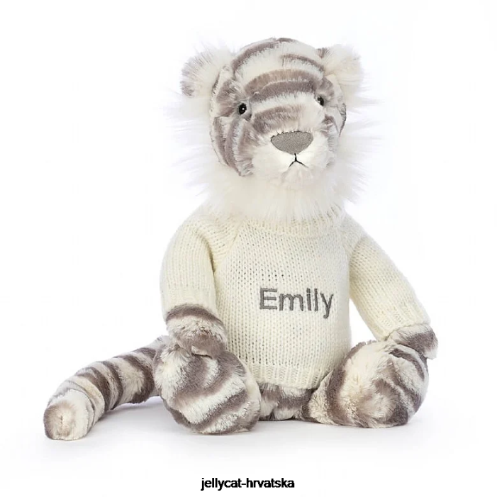 Jellycat sramežljivi snježni tigar s personaliziranim krem ​​džemperom u sivoj i bijeloj boji 578 igračka