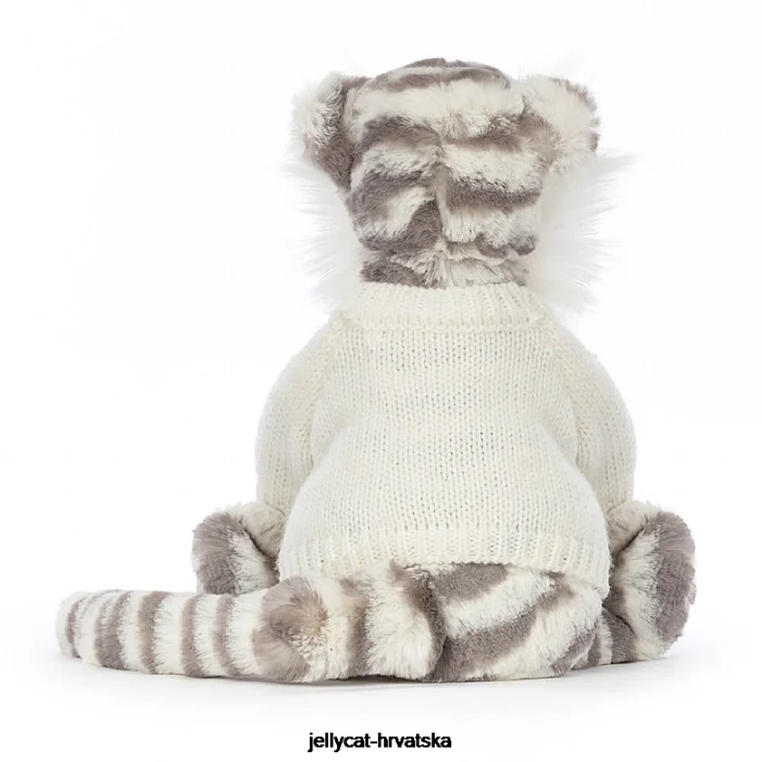 Jellycat sramežljivi snježni tigar s personaliziranim krem ​​džemperom u sivoj i bijeloj boji 578 igračka