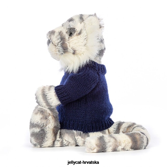 Jellycat sramežljivi snježni tigar s personaliziranim tamnoplavim džemperom u sivoj i bijeloj boji 579 igračka