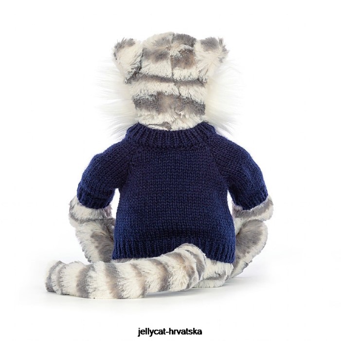 Jellycat sramežljivi snježni tigar s personaliziranim tamnoplavim džemperom u sivoj i bijeloj boji 579 igračka