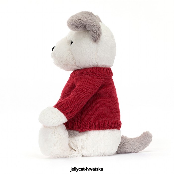 Jellycat sramežljivi terijer s personaliziranim crvenim džemperom u sivoj i bijeloj boji 515 igračka