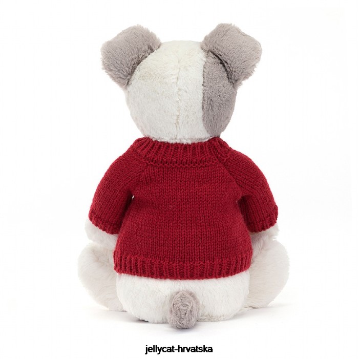 Jellycat sramežljivi terijer s personaliziranim crvenim džemperom u sivoj i bijeloj boji 515 igračka