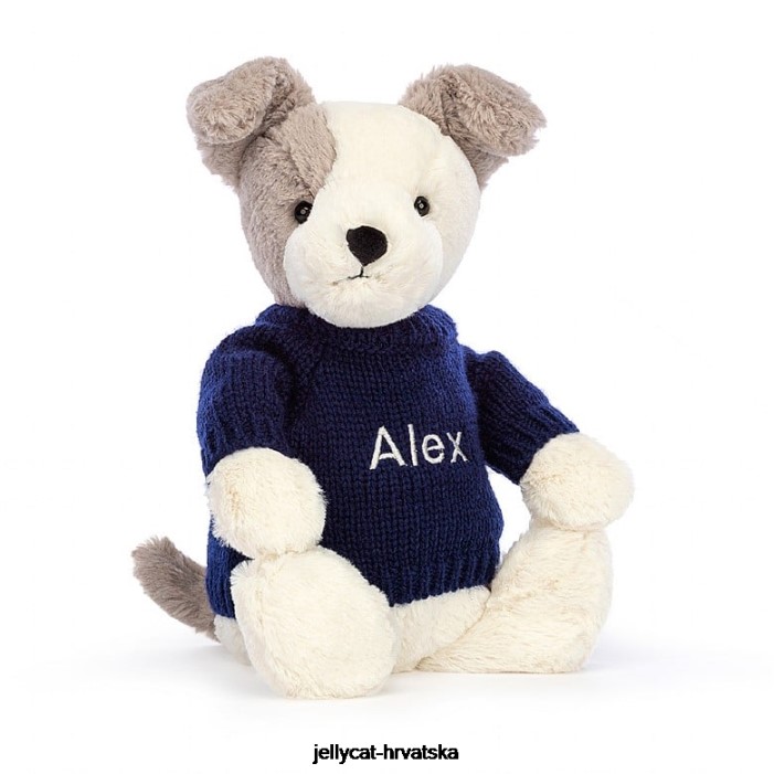 Jellycat sramežljivi terijer s personaliziranim tamnoplavim džemperom u sivoj i bijeloj boji 516 igračka