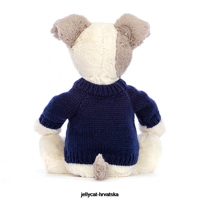 Jellycat sramežljivi terijer s personaliziranim tamnoplavim džemperom u sivoj i bijeloj boji 516 igračka