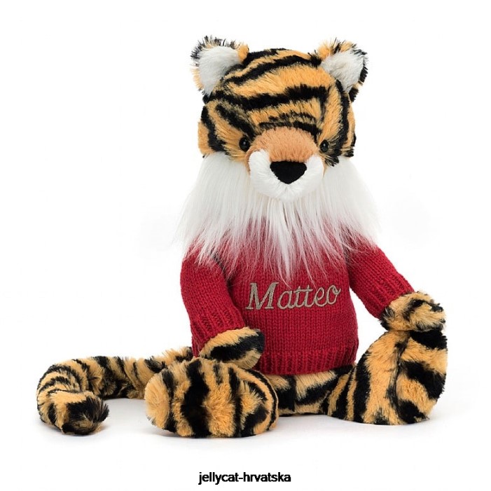 Jellycat sramežljivi tigar s personaliziranim crvenim džemperom u više boja 313 igračka