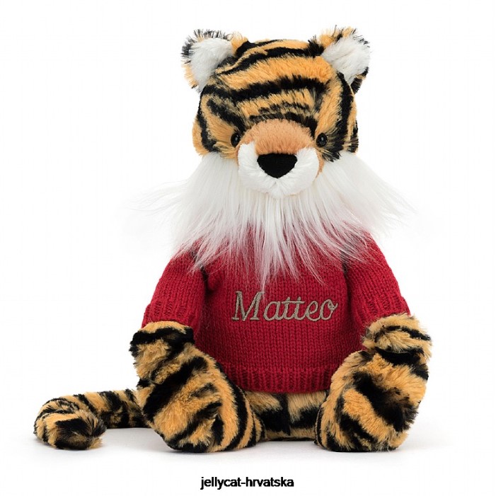 Jellycat sramežljivi tigar s personaliziranim crvenim džemperom u više boja 313 igračka
