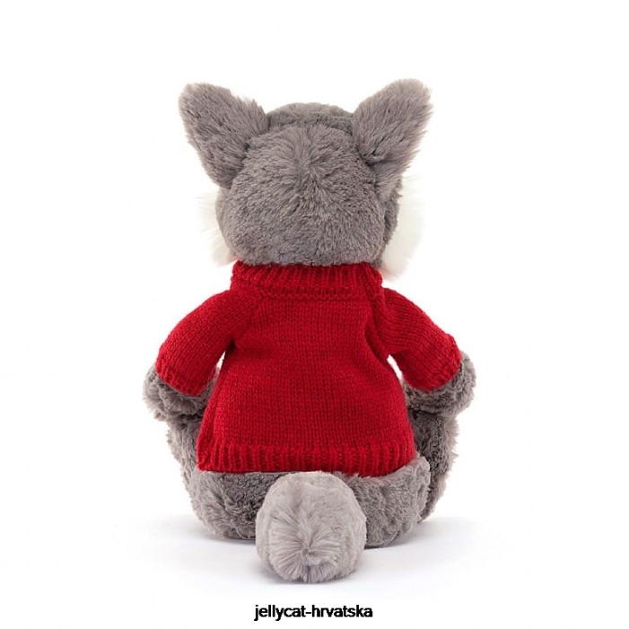 Jellycat sramežljivi vuk s personaliziranim crvenim džemperom u sivoj i bijeloj boji 241 igračka