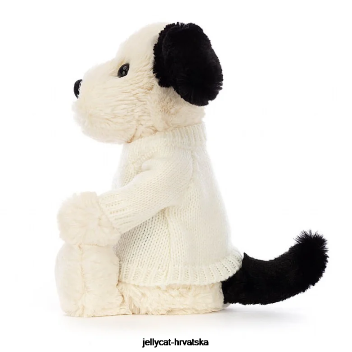 Jellycat sramežljivo crno-krem štene s personaliziranim krem ​​džemperom u crno-bijeloj boji 256 igračka