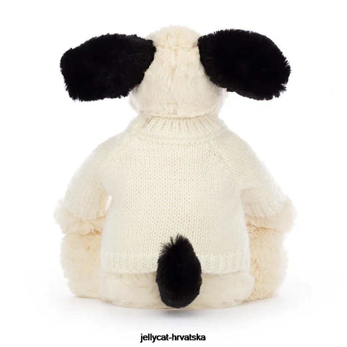 Jellycat sramežljivo crno-krem štene s personaliziranim krem ​​džemperom u crno-bijeloj boji 256 igračka