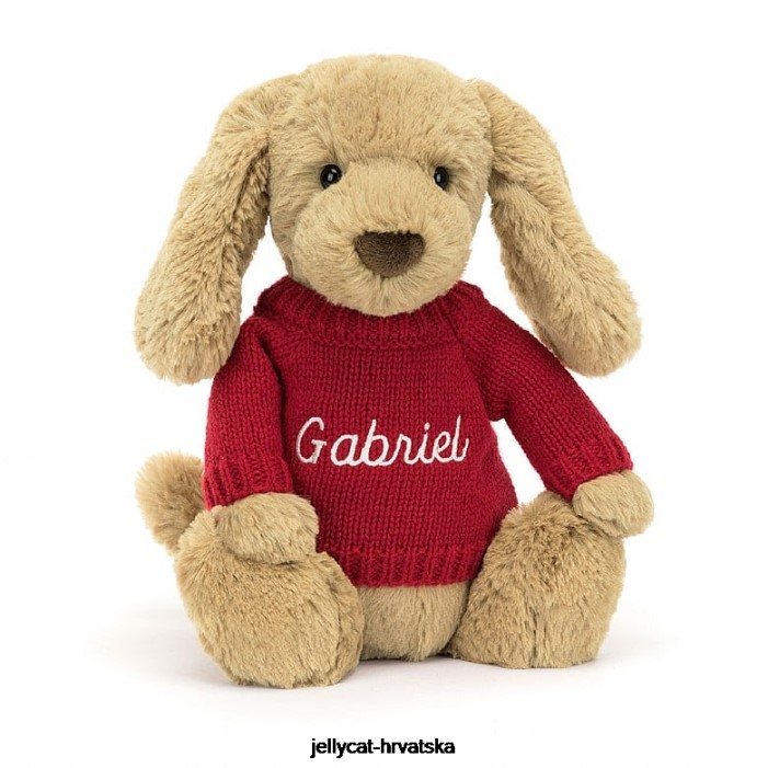 Jellycat sramežljivo štene karamele s personaliziranim crvenim džemperom bež boje 158 igračka