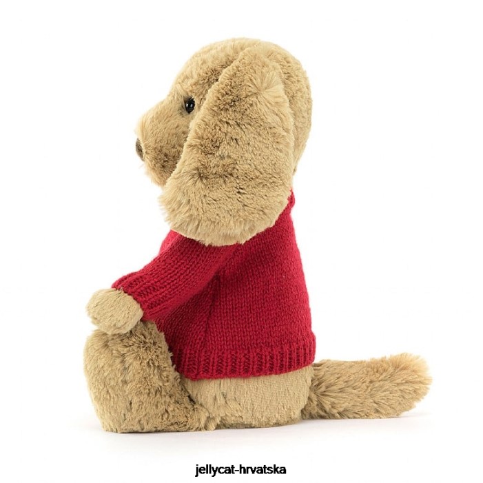 Jellycat sramežljivo štene karamele s personaliziranim crvenim džemperom bež boje 158 igračka