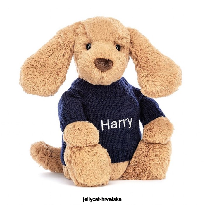 Jellycat sramežljivo štene karamele s personaliziranim mornarsko bež džemperom 139 igračka