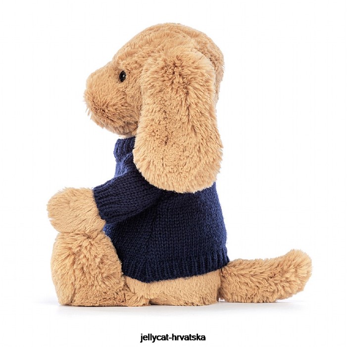 Jellycat sramežljivo štene karamele s personaliziranim mornarsko bež džemperom 139 igračka