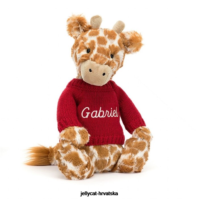 Jellycat stidljiva žirafa s personaliziranim crvenim narančastim džemperom 224 igračka