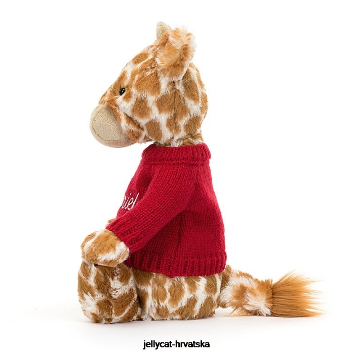 Jellycat stidljiva žirafa s personaliziranim crvenim narančastim džemperom 224 igračka
