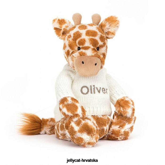 Jellycat stidljiva žirafa s personaliziranim krem ​​džemperom narančaste boje 240 igračka