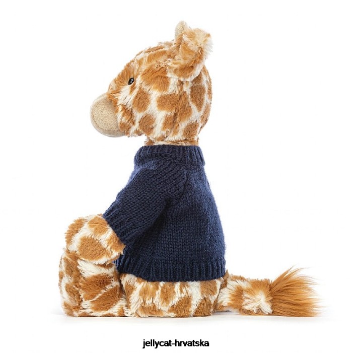 Jellycat stidljiva žirafa s personaliziranim tamnoplavim narančastim džemperom 283 igračka
