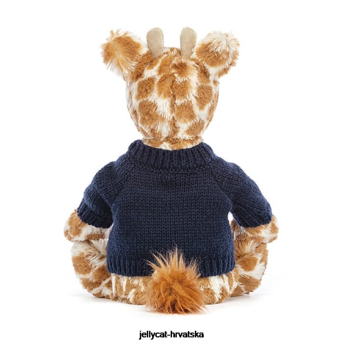 Jellycat stidljiva žirafa s personaliziranim tamnoplavim narančastim džemperom 283 igračka
