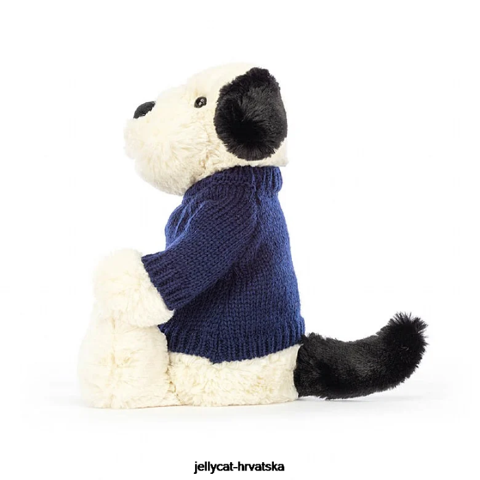 Jellycat stidljivo crno-krem štene s personaliziranim crno-bijelim džemperom tamnoplave boje 282 igračka