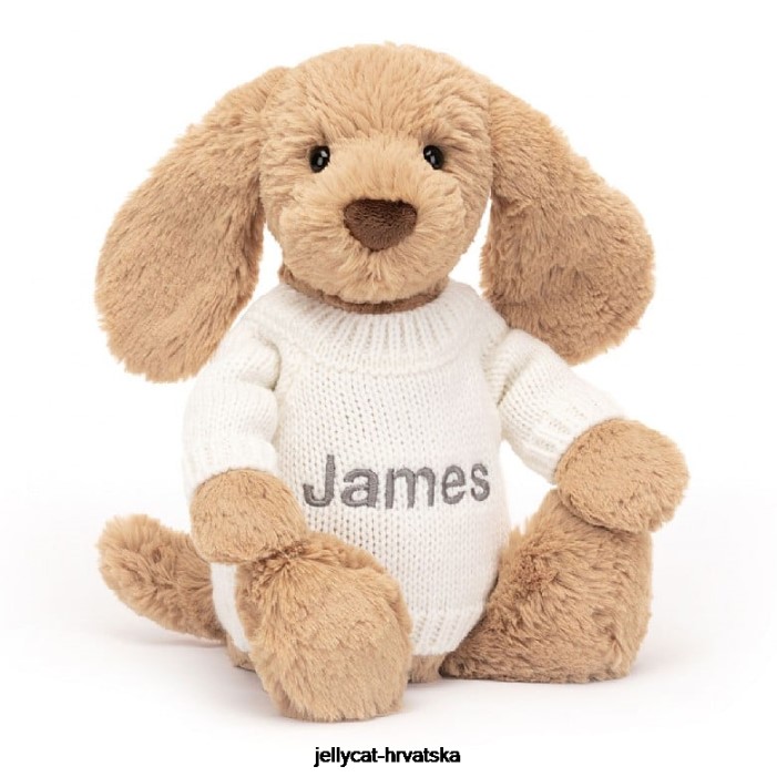 Jellycat stidljivo štene karamele s personaliziranim krem ​​džemperom bež boje 135 igračka