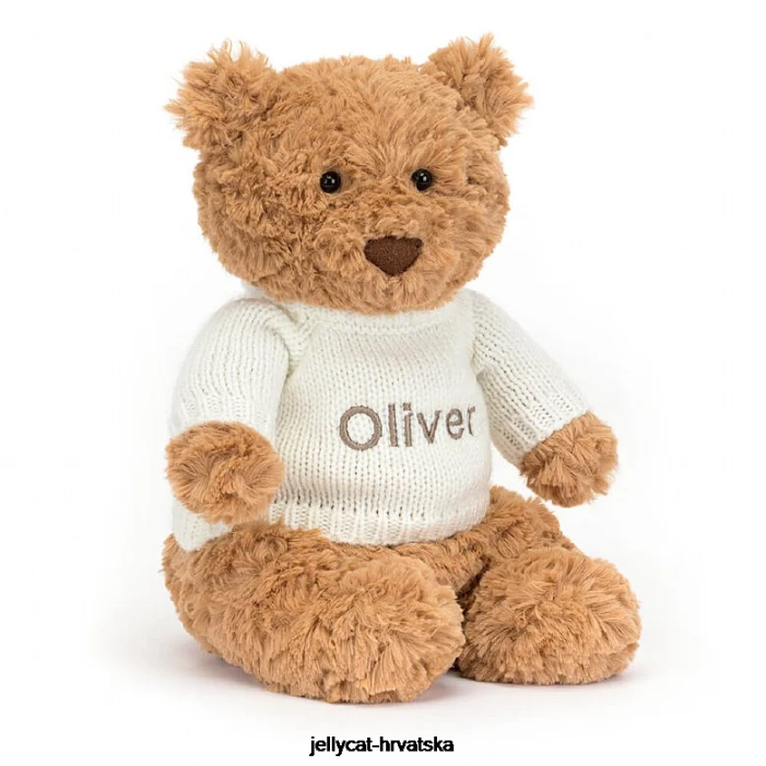 Jellycat Bartholomew medvjed s personaliziranim krem ​​smeđim džemperom 89 igračka