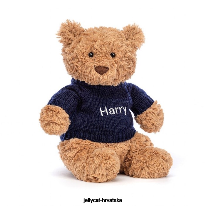 Jellycat Bartolomej medvjed s personaliziranim tamnoplavim smeđim džemperom 104 igračka