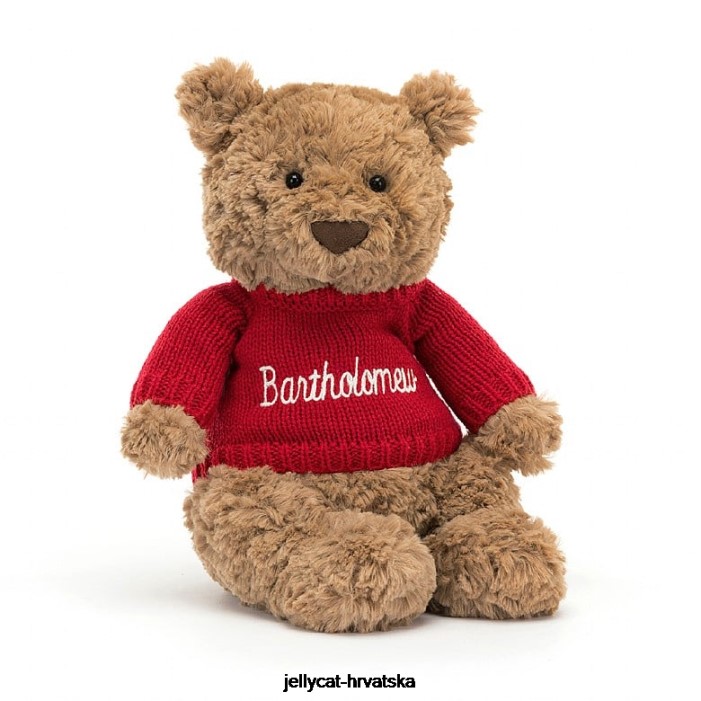 Jellycat bartolomej medvjed s personaliziranim crvenim džemperom smeđi 140 igračka