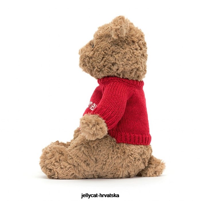 Jellycat bartolomej medvjed s personaliziranim crvenim džemperom smeđi 140 igračka