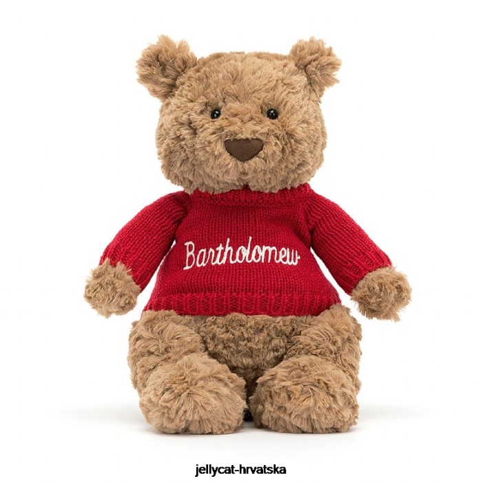 Jellycat bartolomej medvjed s personaliziranim crvenim džemperom smeđi 140 igračka